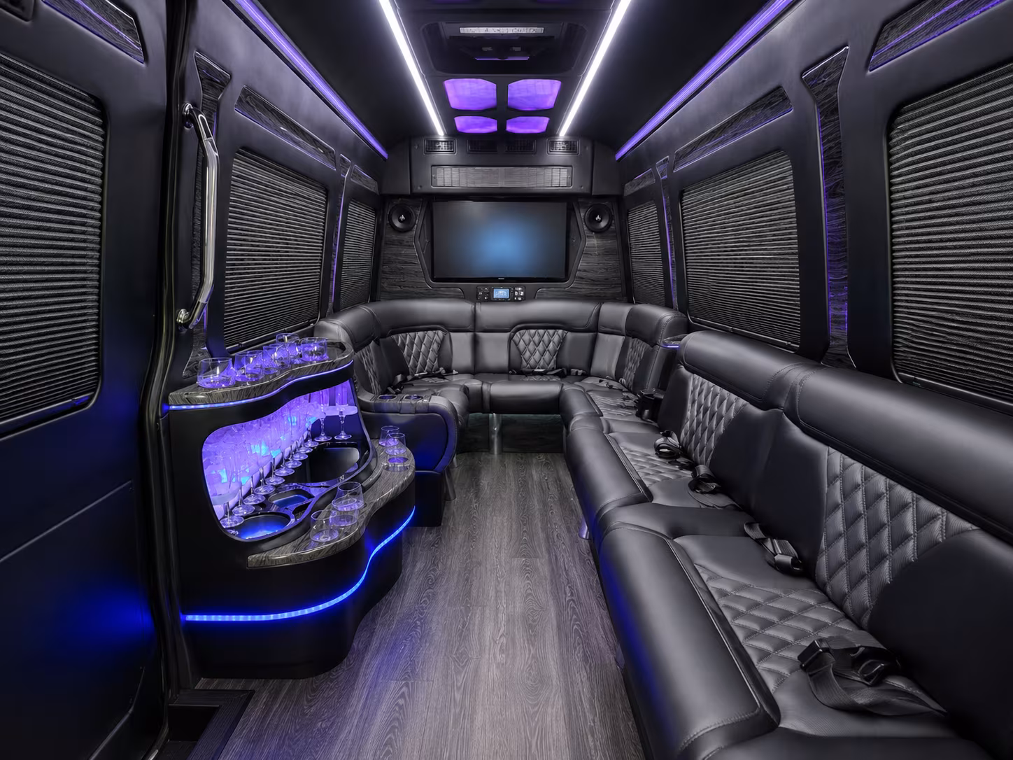 flower mound 50 passenger party bus inside